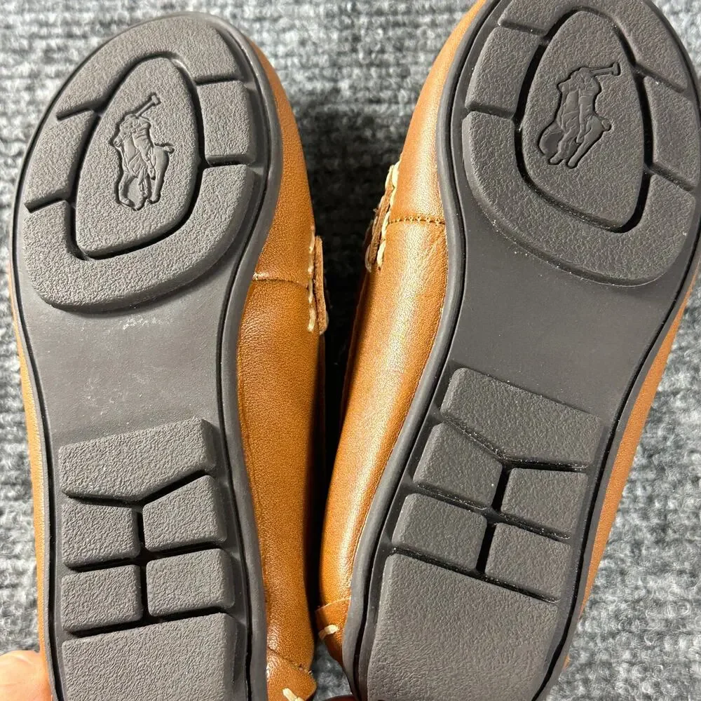Polo Ralph Lauren Boys Size 8 Leather Penny Loafers Brown Moc Toe Shoes